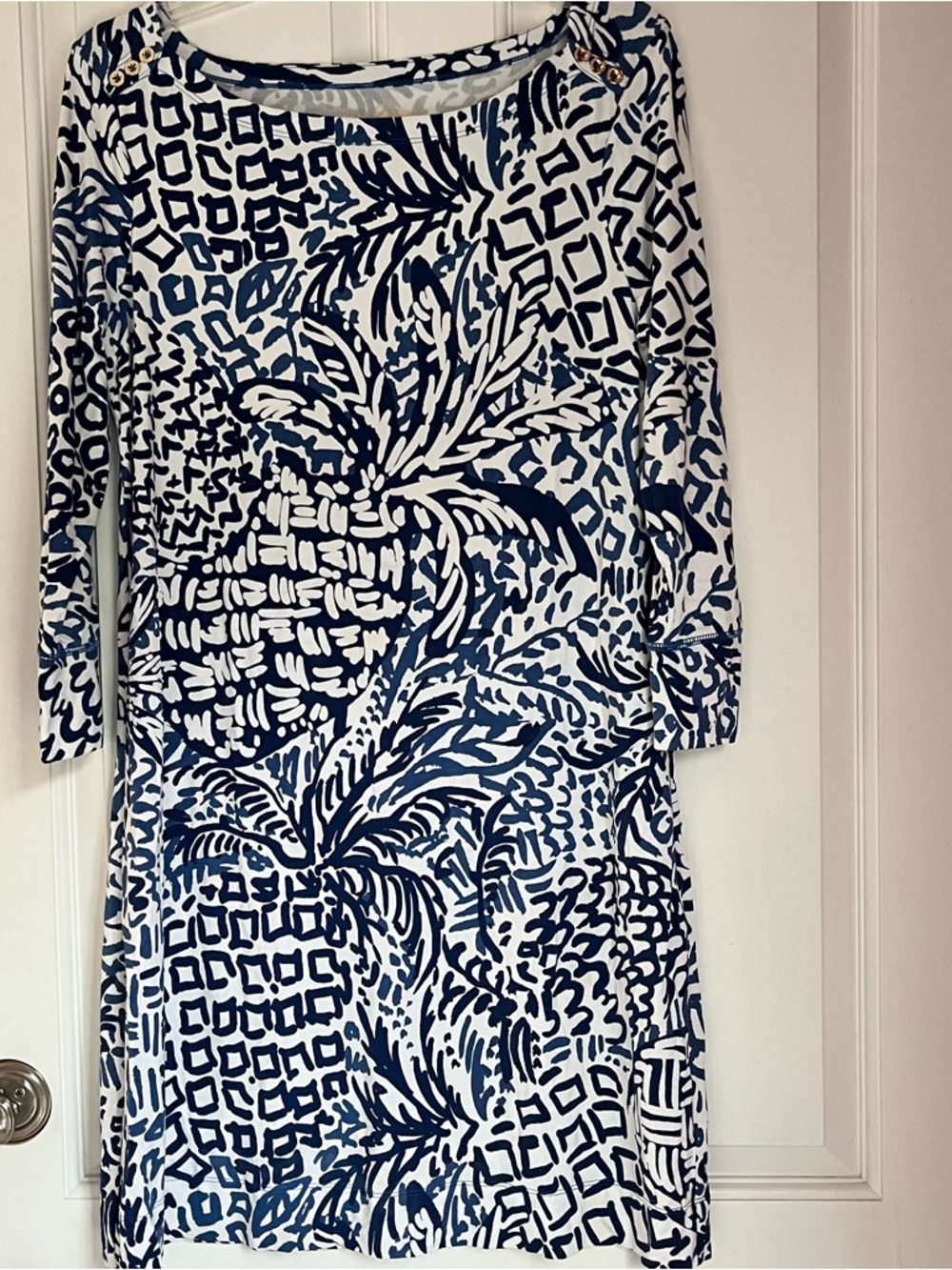 Lilly Pulitzer, Women’s Sophie Dress. Navy & White, UPF 50+, size large